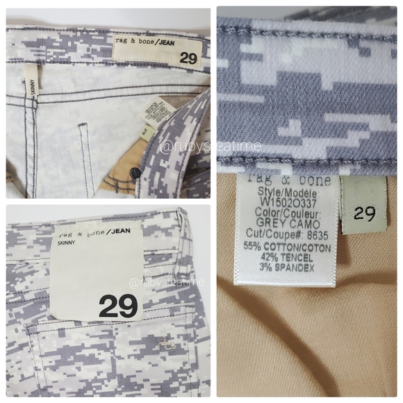 RAG & BONE Skinny Printed Jean, Grey Digi Camo Print, Tencel Blend,New With Tags - Picture 6 of 7